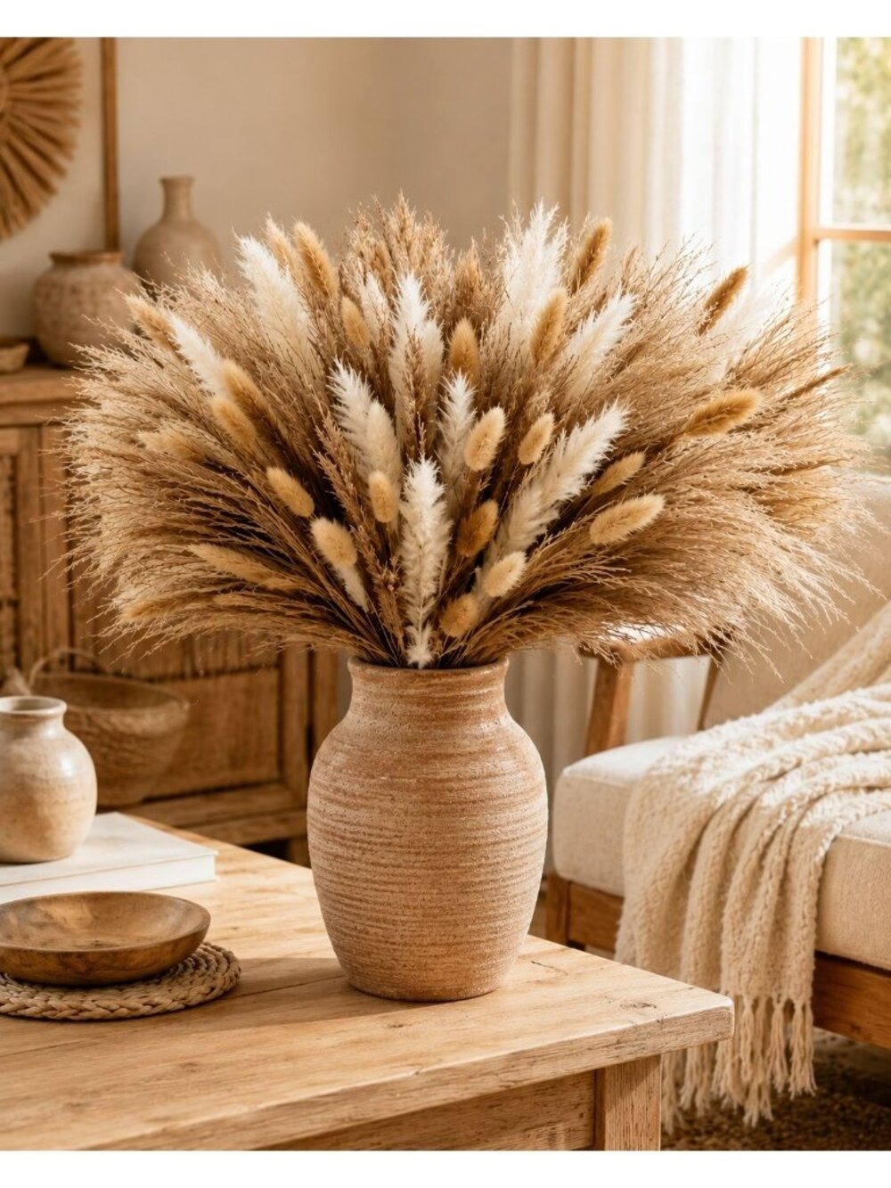 90 Stem Mixed Dried Grass Bundle, 16 Inch Neutral Vase Filler, Boho Wedding and - Picture 3 of 9